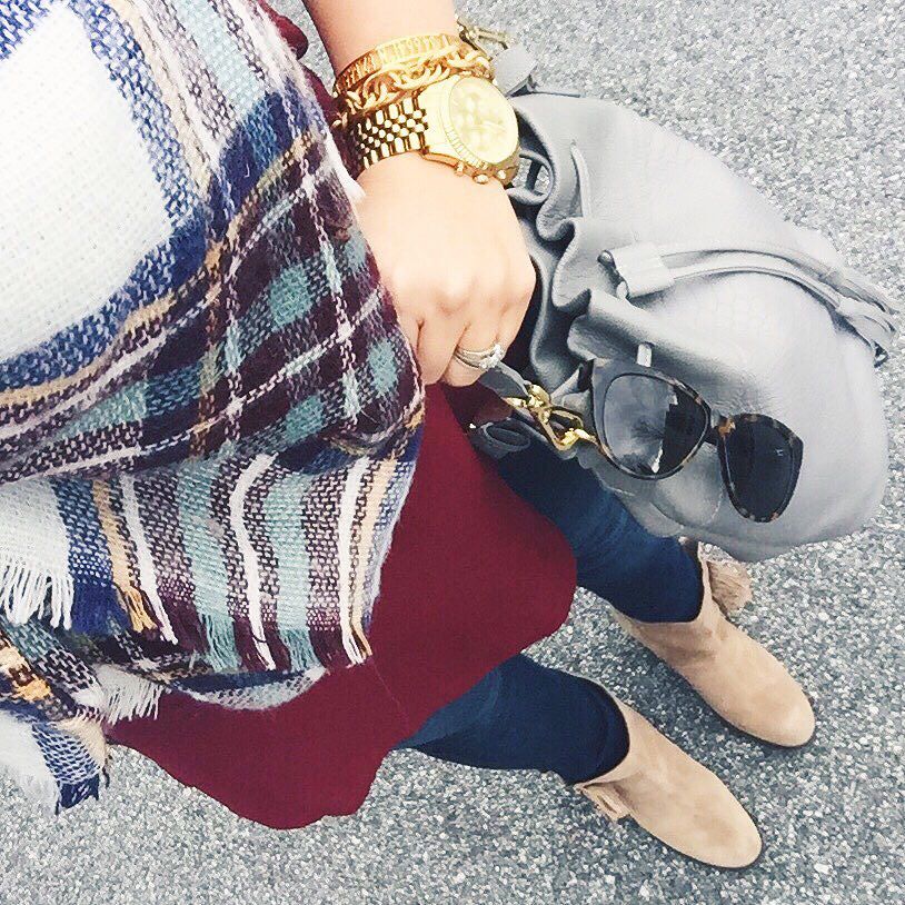 Plaid Scarf Outfit, Fringe Booties