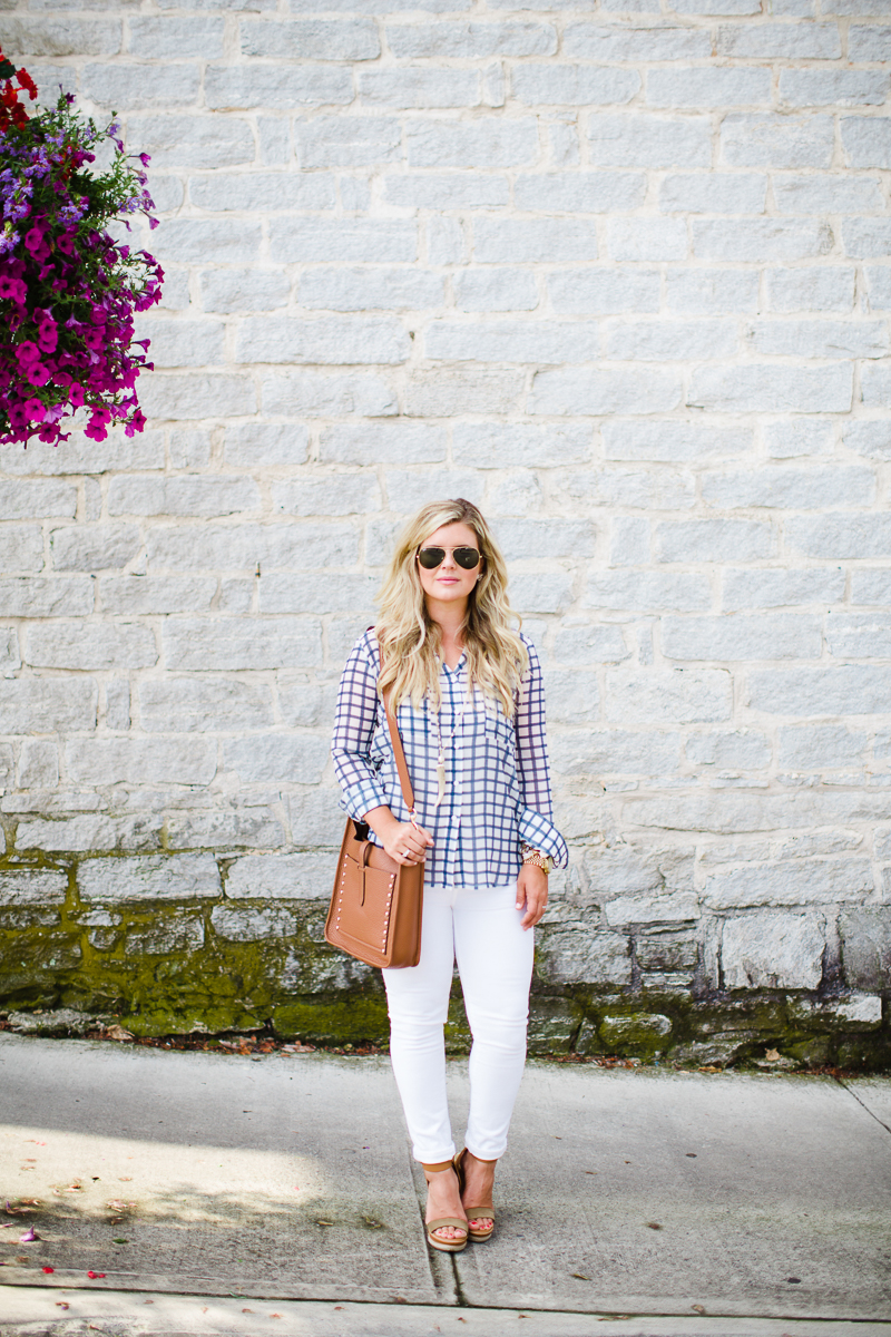 BB Dakota Buttonup Top with White Jeans