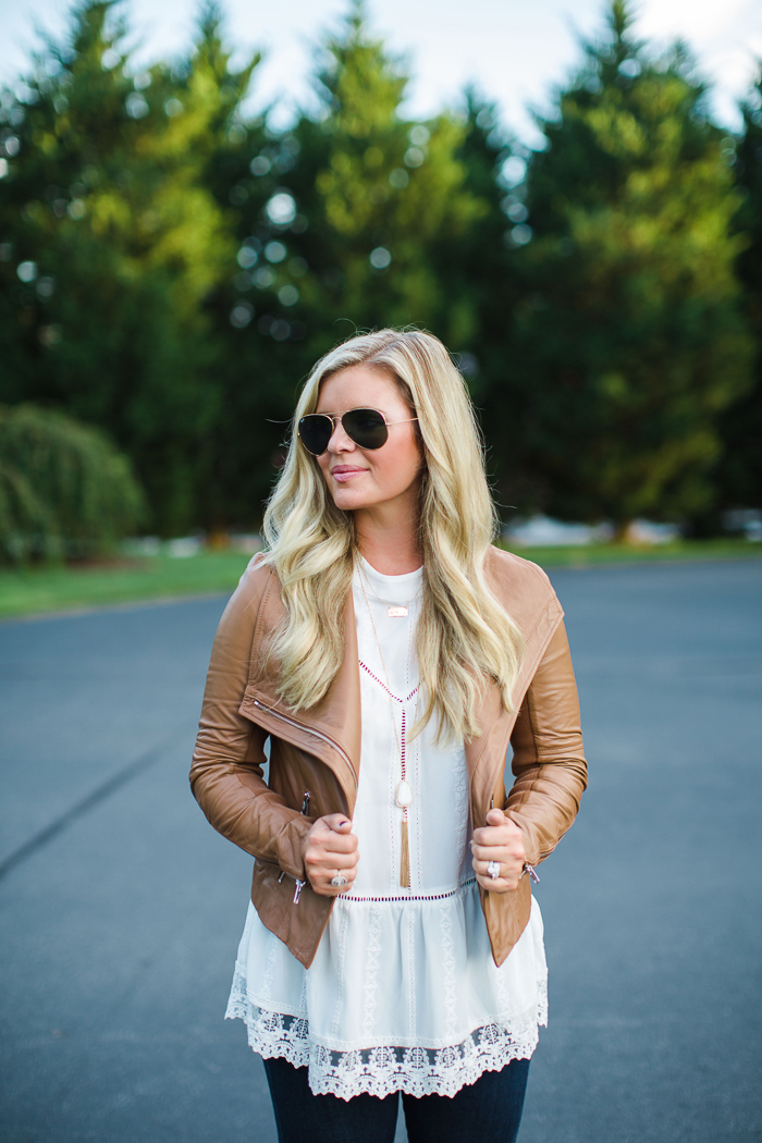 the southern style guide, fall outfit, leather jacket outfit