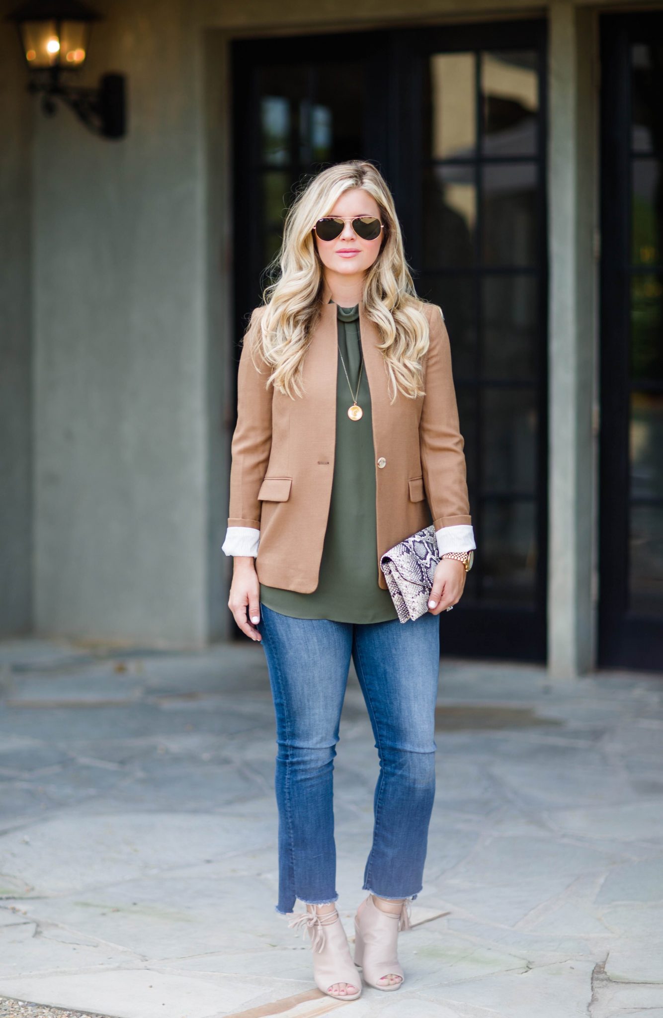 Fall Outfit with J.Crew Regent Blazer, cropped flares and nudge wedges