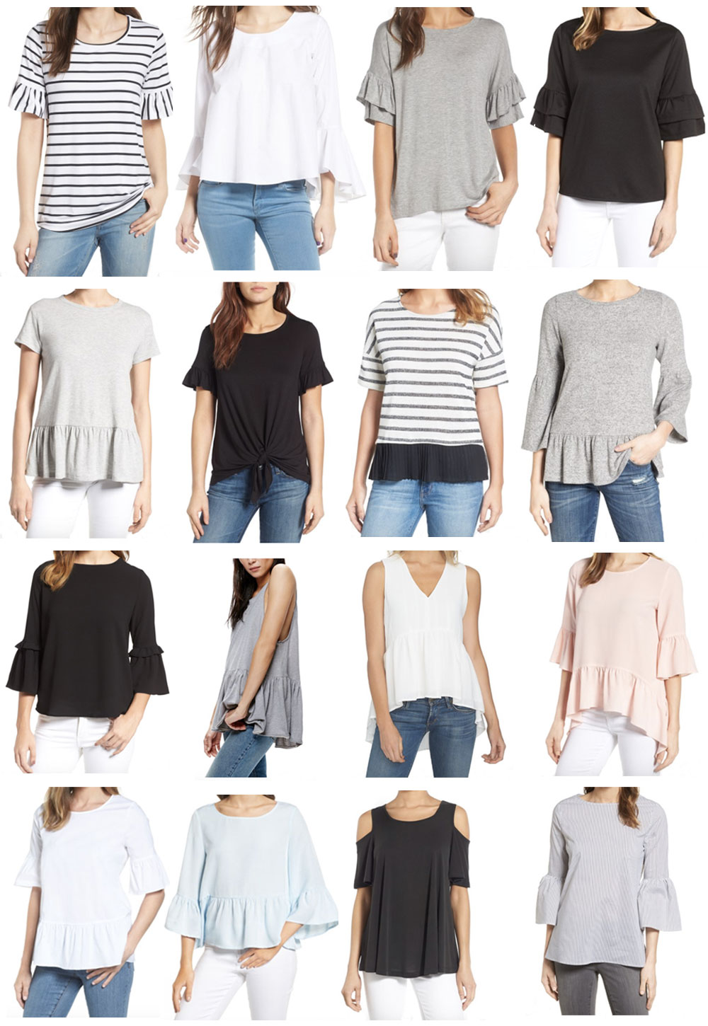 affordable spring tops, ruffle sleeve tops, bell sleeve tops,