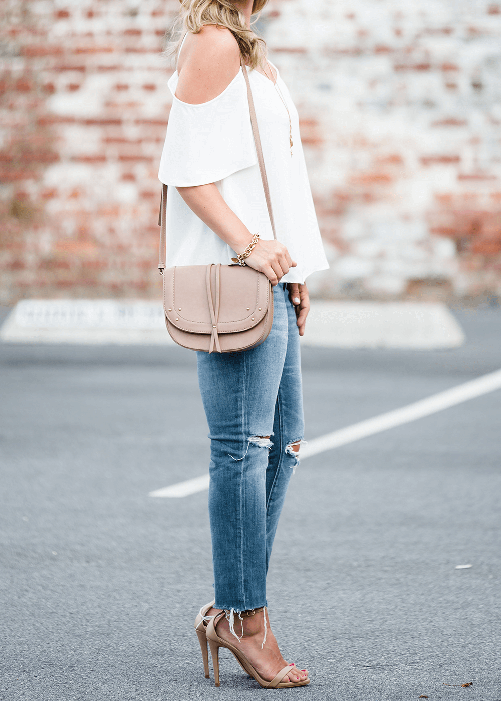 cold shoulder top and jeans