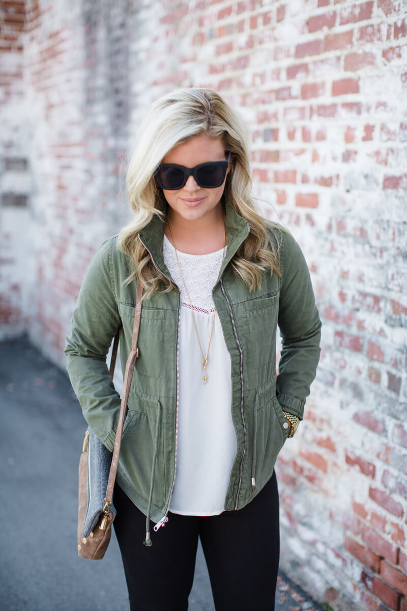 Fall outfit inspiration, blouse and utility jacket