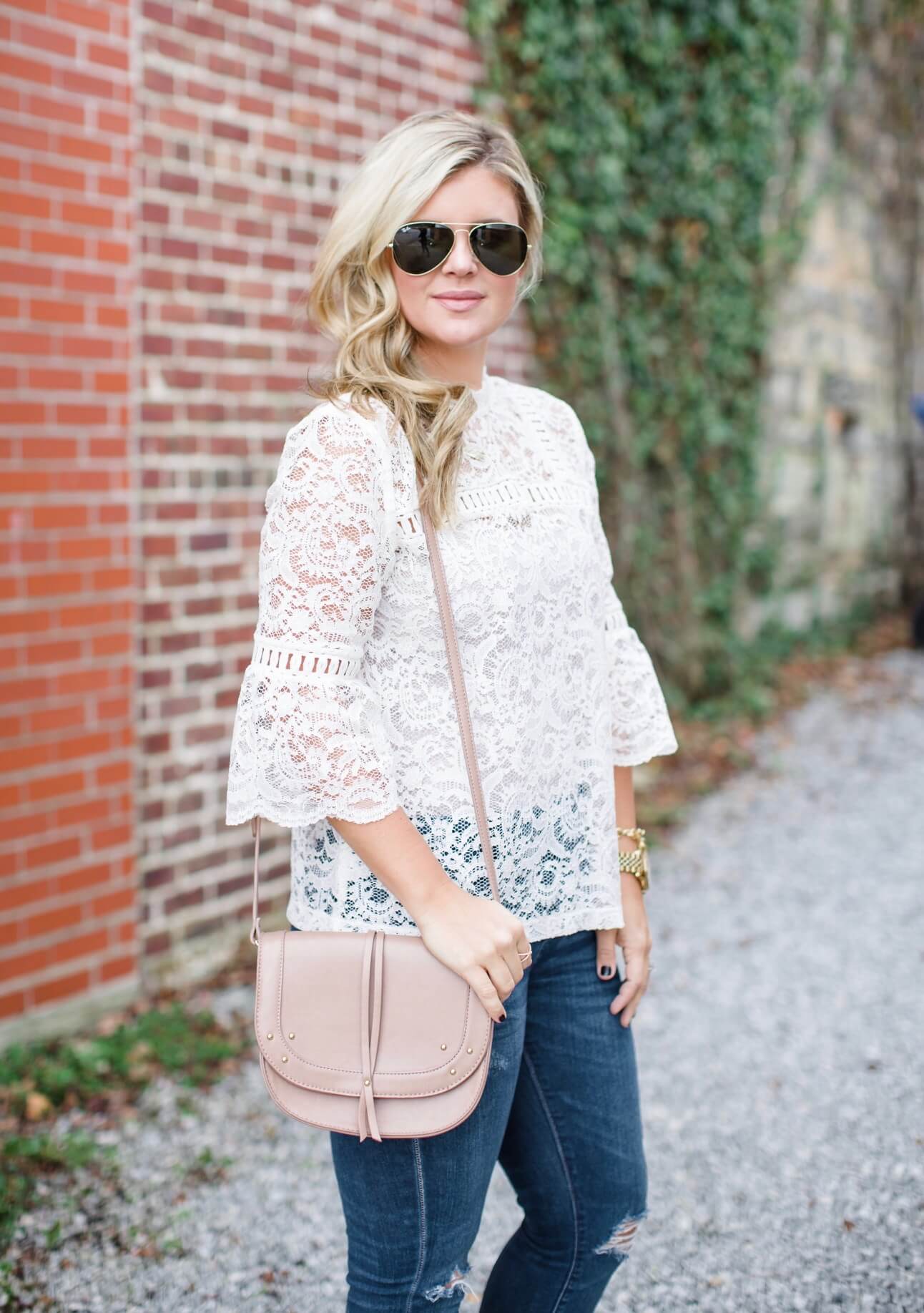 white lace top, fall outfit inspiration
