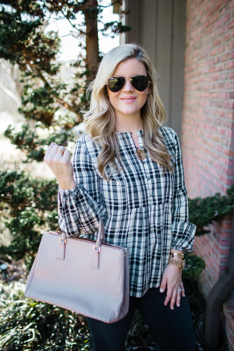 casual plaid blouse for winter, winter date night outfit