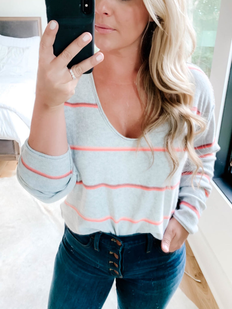 Grey Sweater with Pink stripes