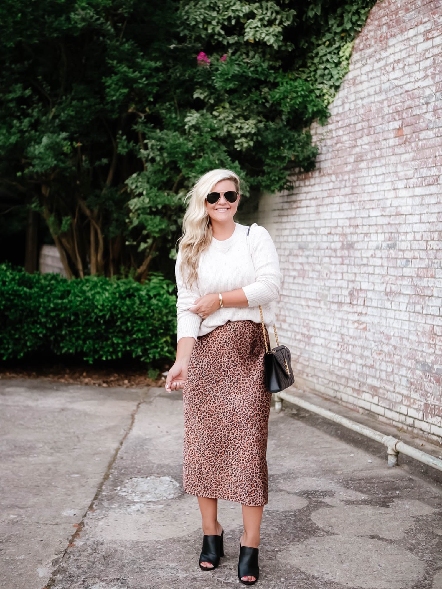 White Sweater and leopard skirt