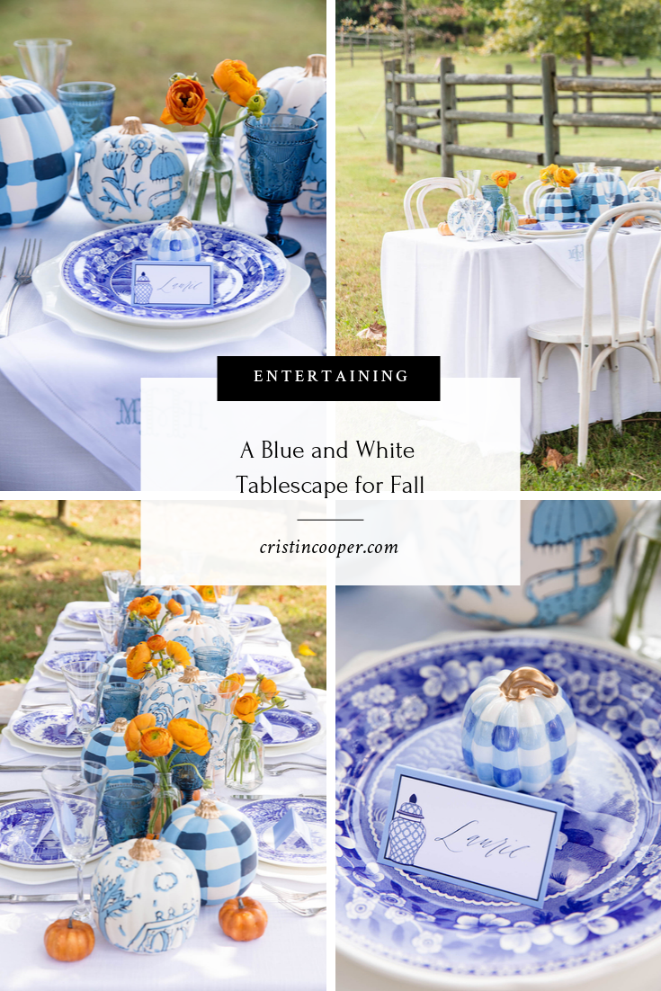 Blue and White Tablescape for Fall