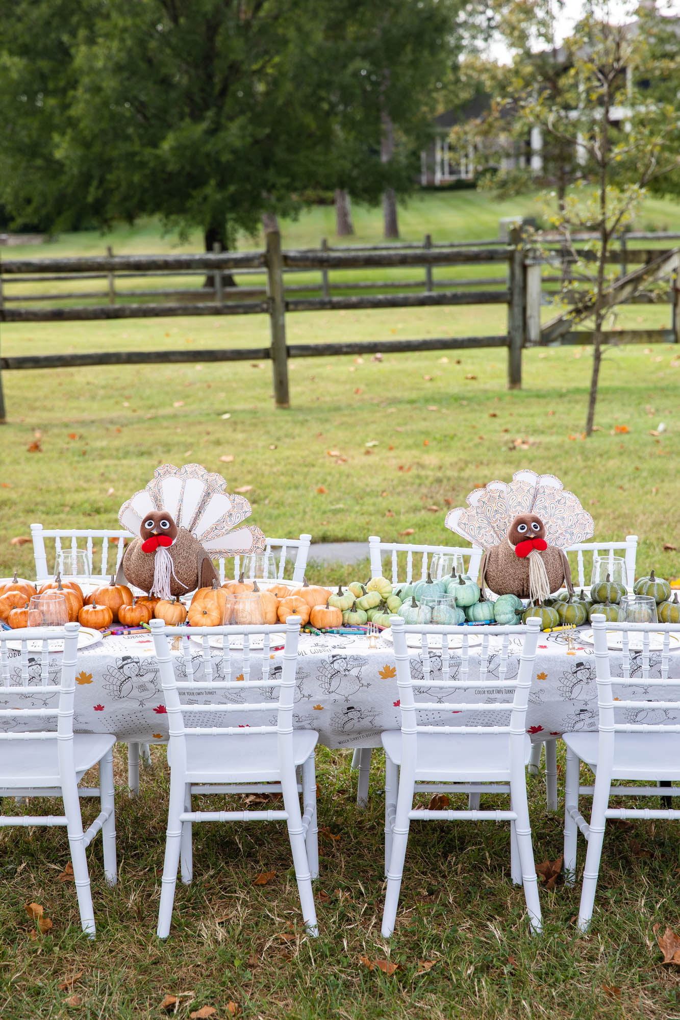 Colorful Thanksgiving Kids Table with Faux Turkeys
