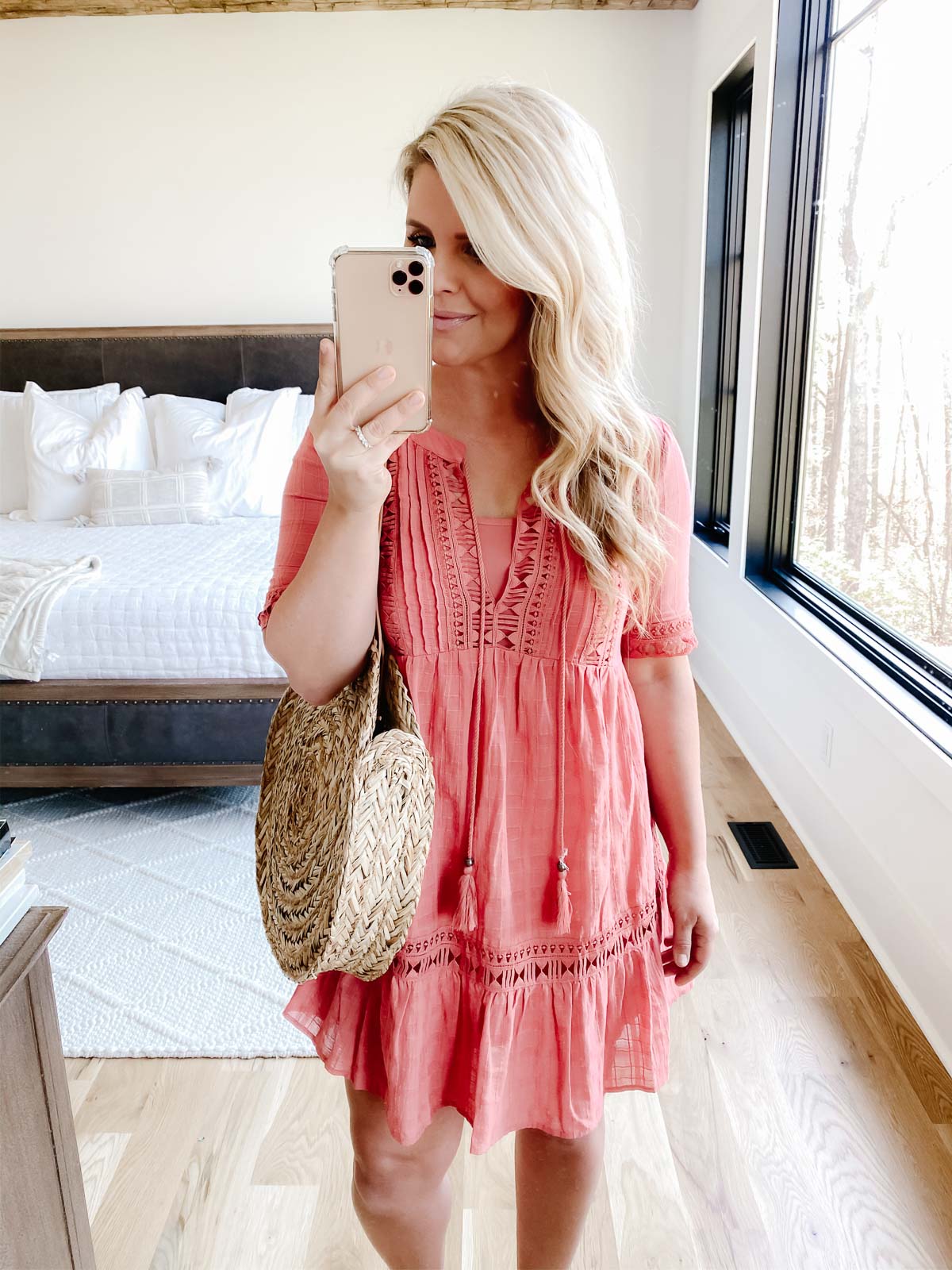 Salmon colored spring dress