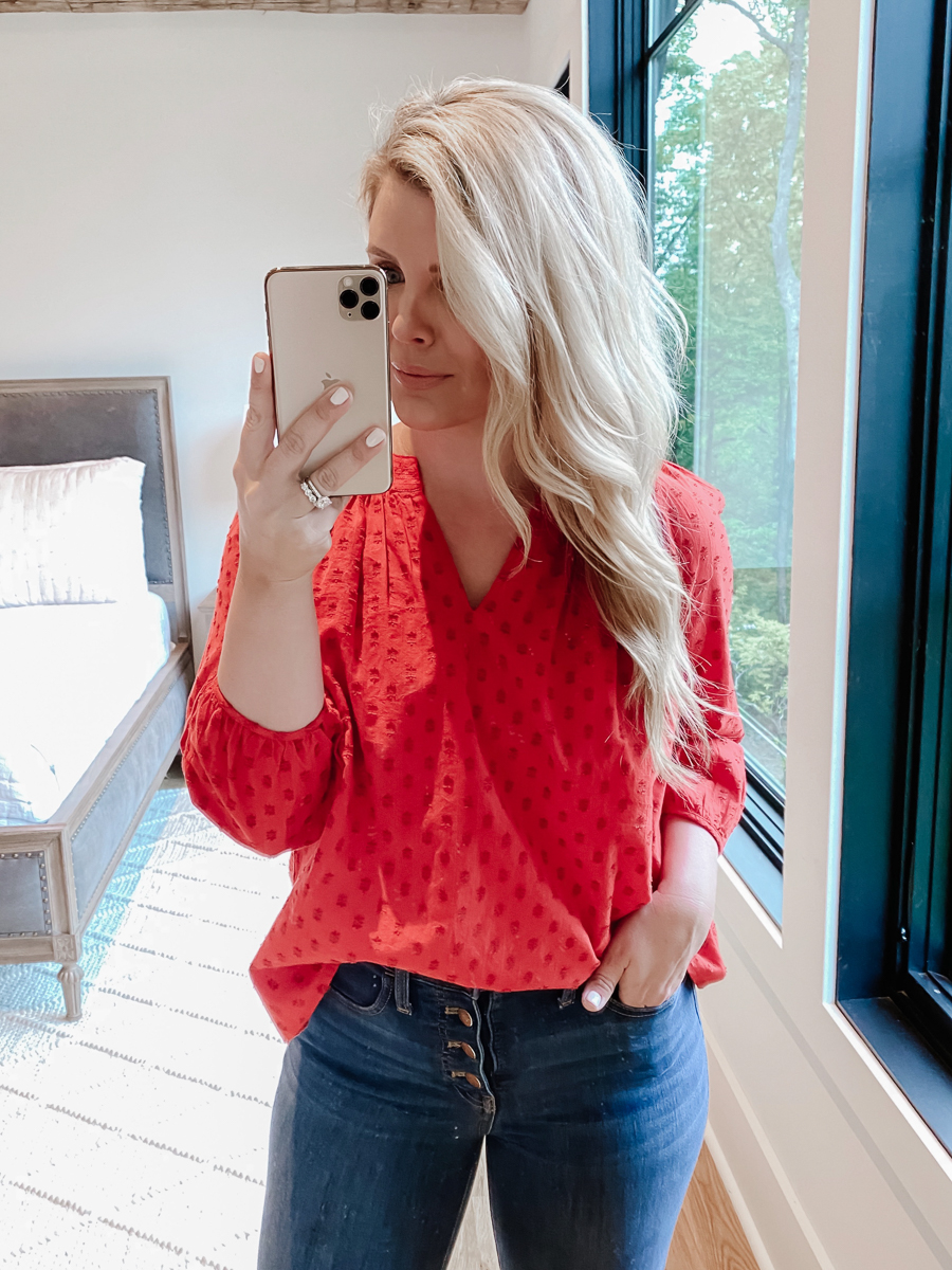 Red Target Blouse on Cristin Cooper