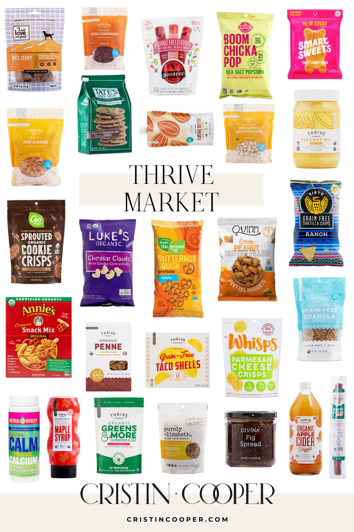 Healthy Grocery List with snacks from Thrive Market. 