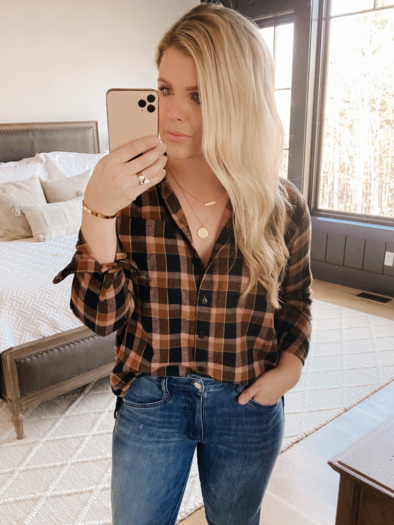 Style Blogger Cristin Cooper in Madewell flannel.