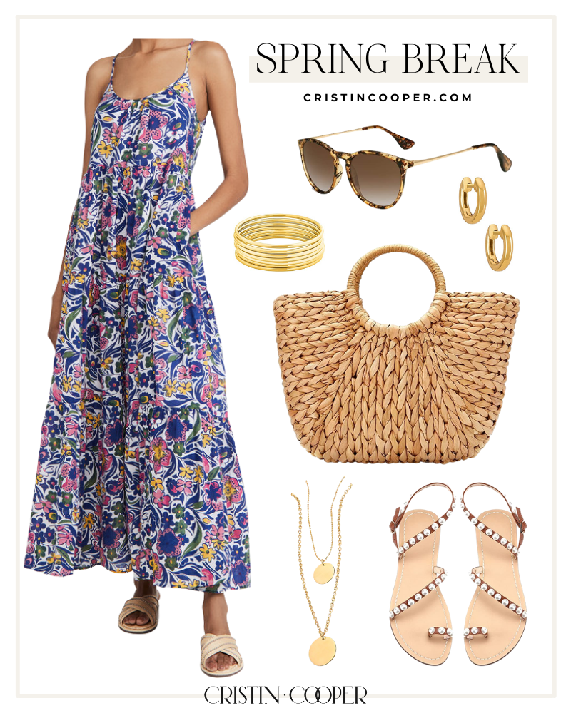 Floral maxi dress and resort wear style