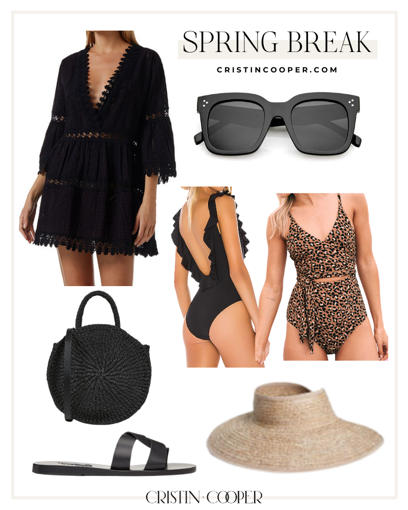 Black coverup and swimsuits for spring break. 