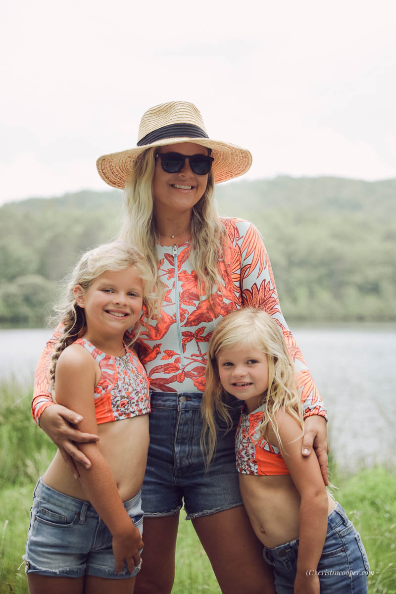 Backcountry Swim, Hat & Sunglasses, mom and girls matching swimsuits